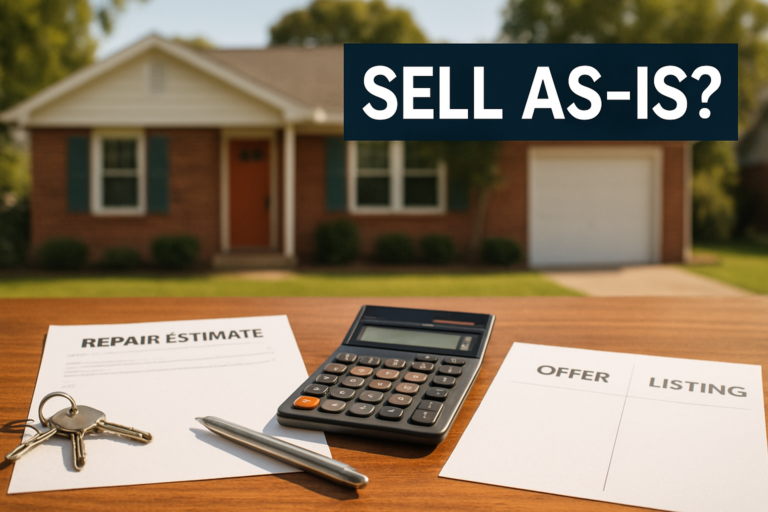 Arkansas homeowner comparing repair costs, house keys, and an as-is sale option