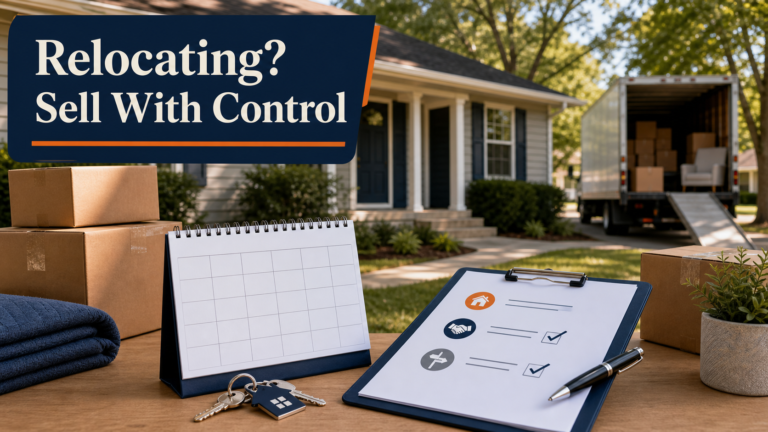 Arkansas homeowner comparing a move date, house keys, and sale options before relocating