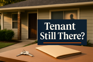 Arkansas rental house with closed blinds, keys, and plain folder for selling with tenants still living there