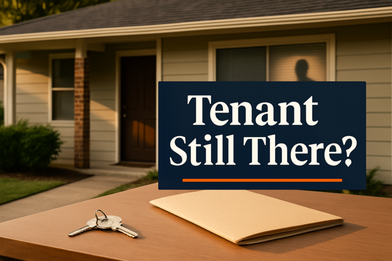 Arkansas rental house with closed blinds, keys, and plain folder for selling with tenants still living there