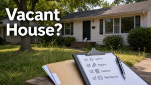 Vacant house in Little Rock with a checklist for utilities, repairs, cleanup, and sale options
