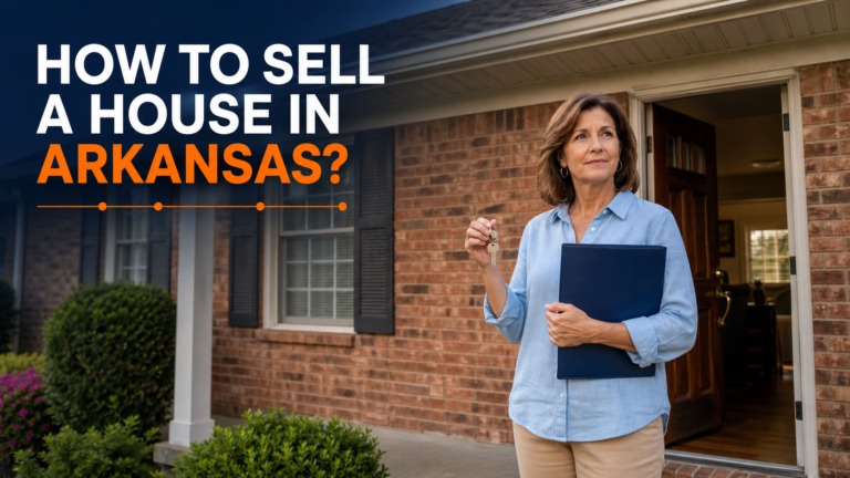 Arkansas homeowner holding house keys and a property folder outside a brick home