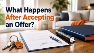 Accepted home offer, keys, and closing papers asking What Happens After Accepting an Offer?