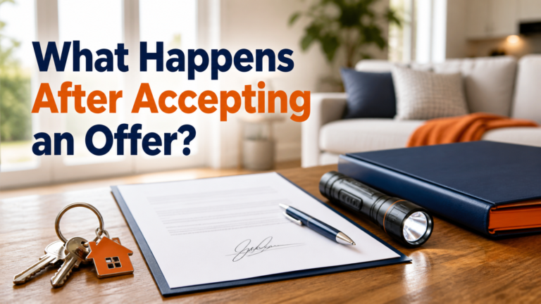 Accepted home offer, keys, and closing papers asking What Happens After Accepting an Offer?