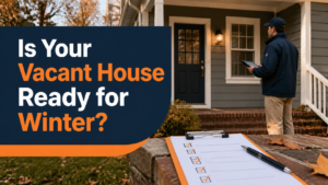 Vacant Central Arkansas house with an owner reviewing a seasonal property checklist