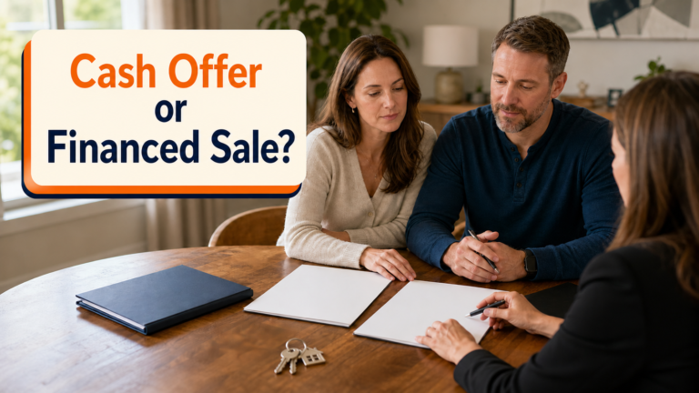 Arkansas homeowners comparing a cash offer with a financed home sale at a closing table