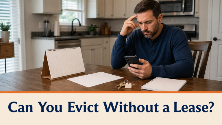 Arkansas landlord reviewing a calendar, phone, and keys for a rental without a written lease