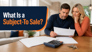 Arkansas homeowner reviewing a mortgage statement and deed with the question What Is a Subject-To Sale?