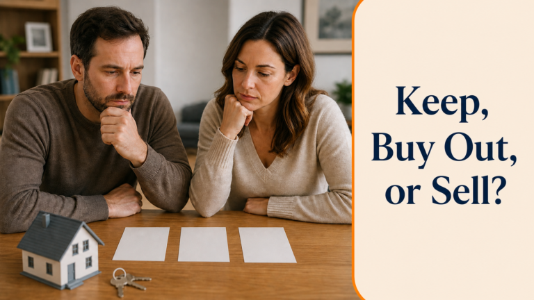 Arkansas couple comparing options to keep, buy out, or sell their house during divorce