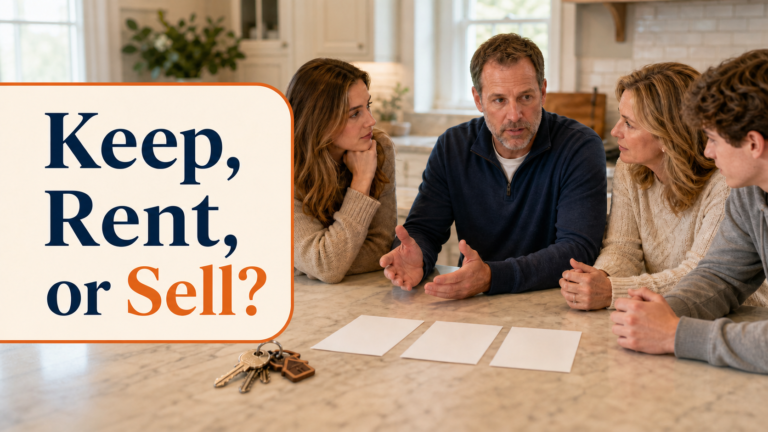 Family comparing options to keep, rent, or sell an inherited Arkansas house