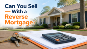 Arkansas house, keys, and mortgage papers asking Can You Sell With a Reverse Mortgage?
